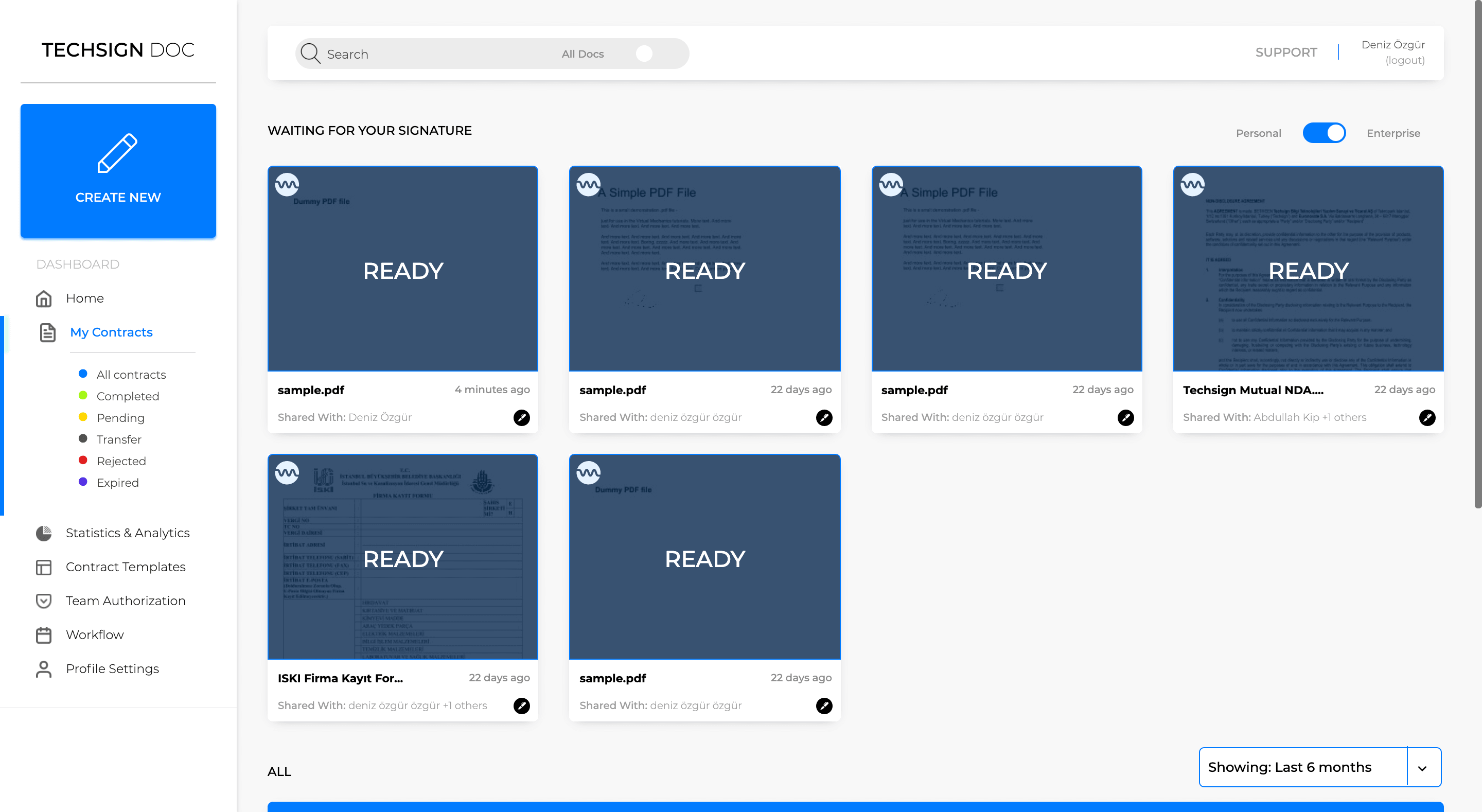 Techsign DOC Document Signing Platform Dashboard Documents Waiting For Electronic Signature