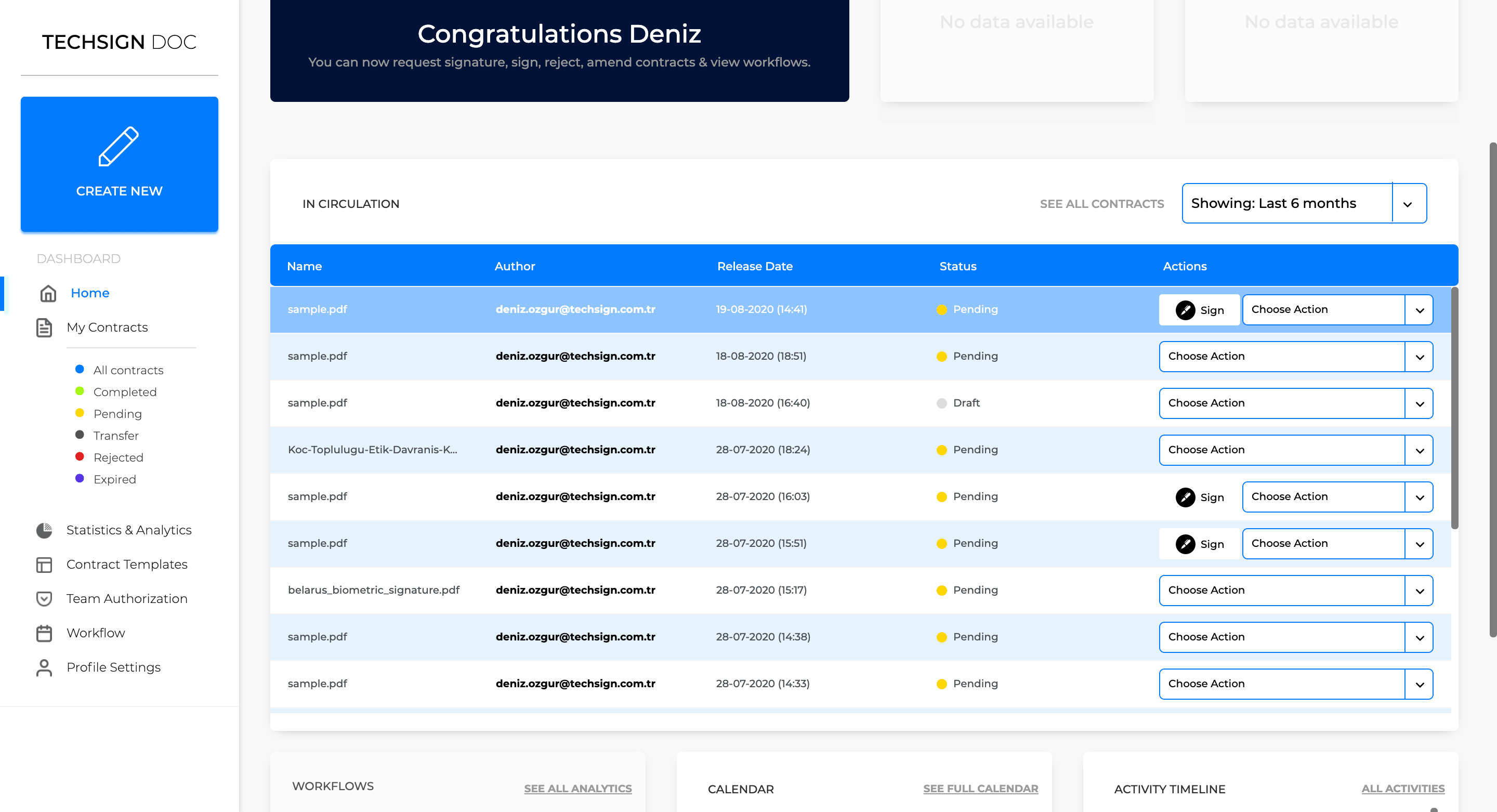 Techsign DOC Document Signing Platform Dashboard Document Listing